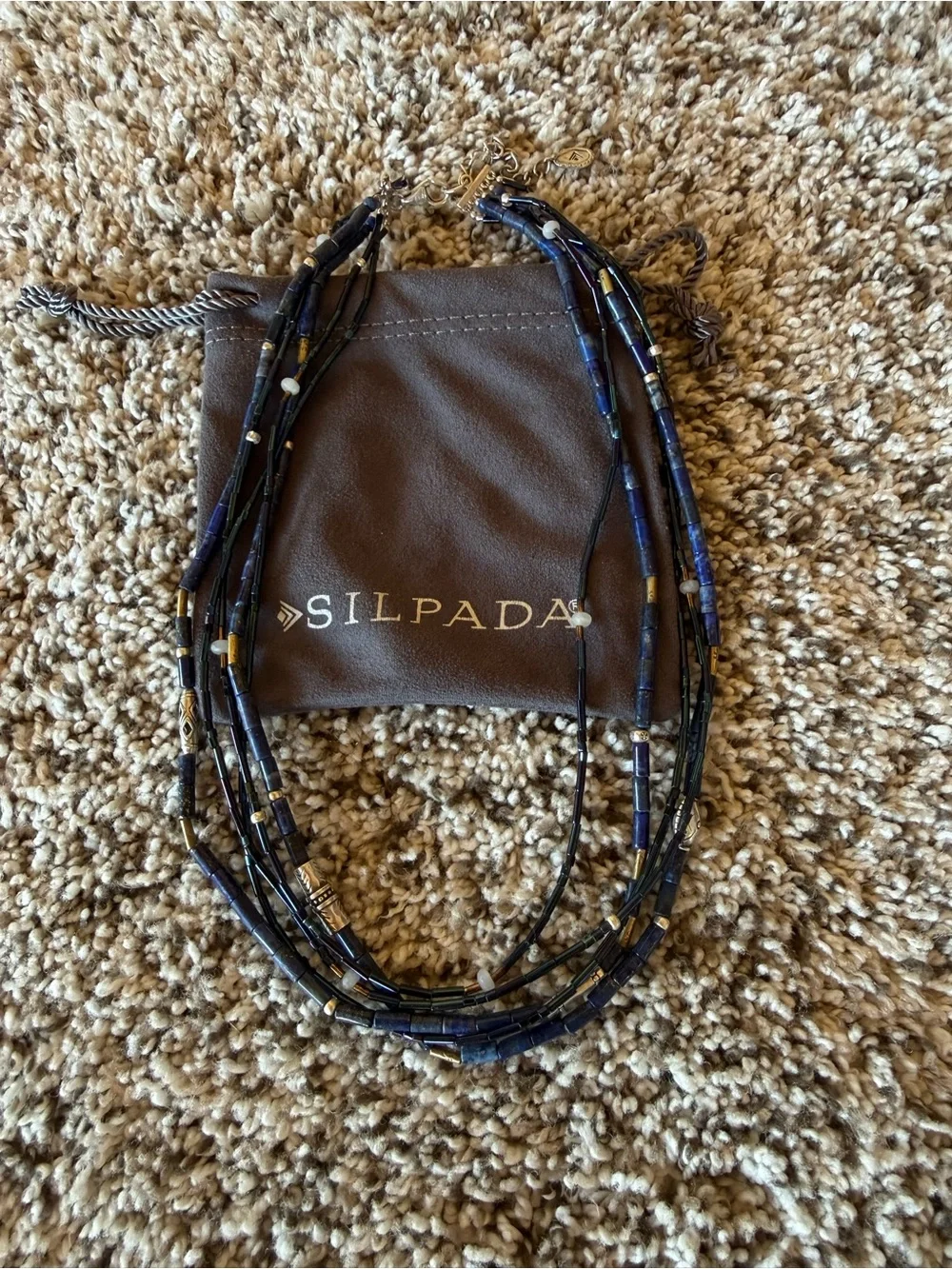 Silpada Navy and Silver Multi-Strand Beaded Necklace
